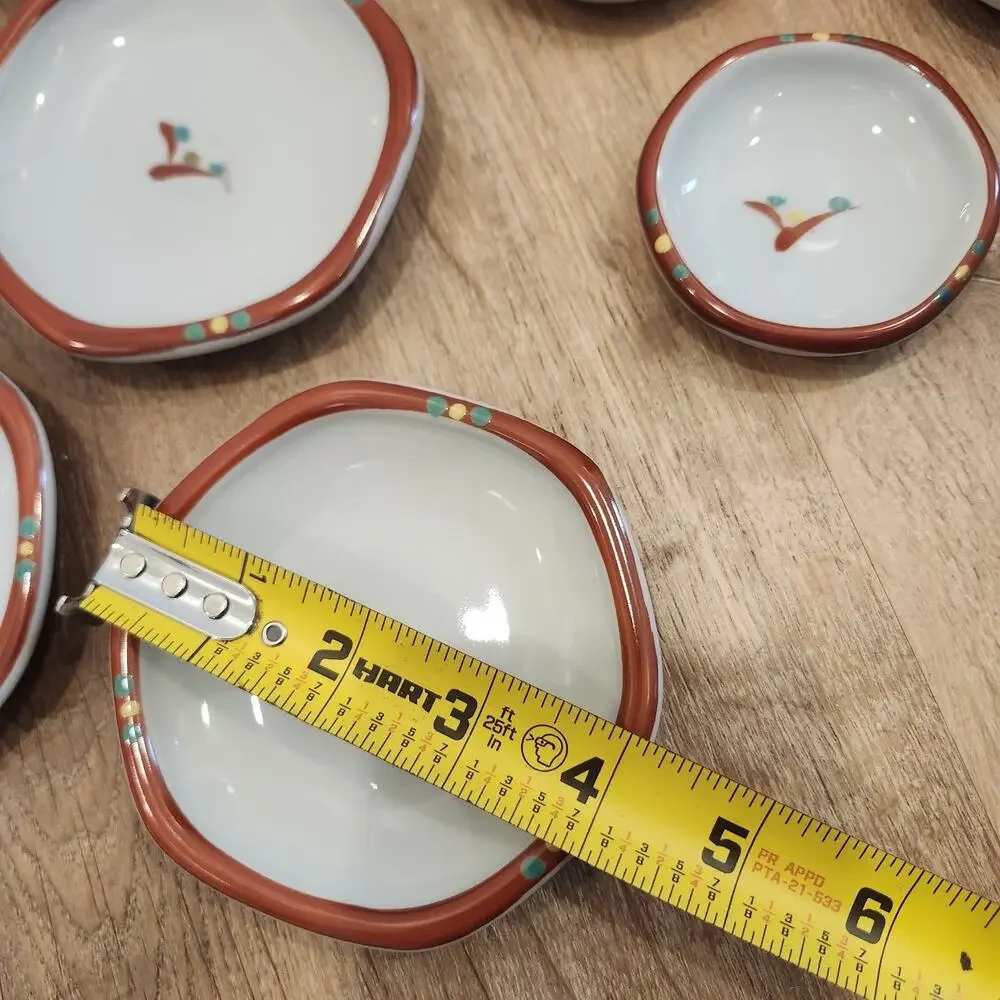 Arita Ware Riho Design Dishes Ceramic Condiment Sauce Sides w/ Wooden Box